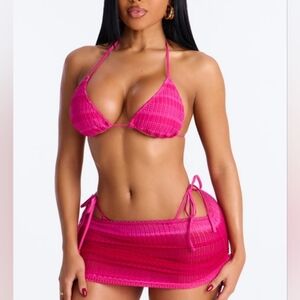 NWT Hot Pink Crochet Bikini Set with Matching Skirt - Women Swim & Festival 💞